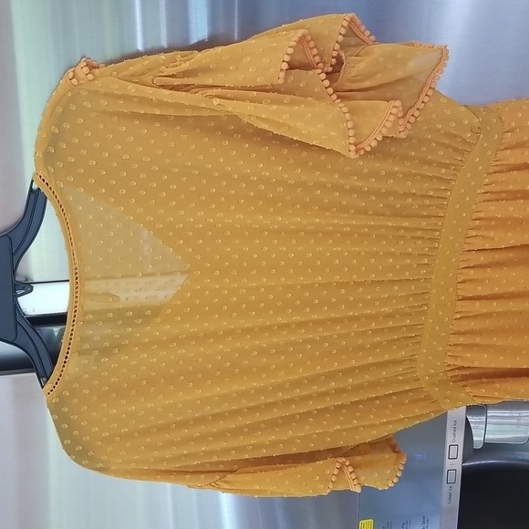 💕SCOTCH & SODA💕 Dotted Lace Ruffled Pom-Pom Dress ~ Yellow Medium NWOT - Picture 11 of 14